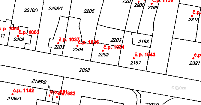 Tachov 1034 na parcele st. 2202 v KÚ Tachov, Katastrální mapa