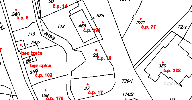 Stěžery 16 na parcele st. 23 v KÚ Stěžery, Katastrální mapa