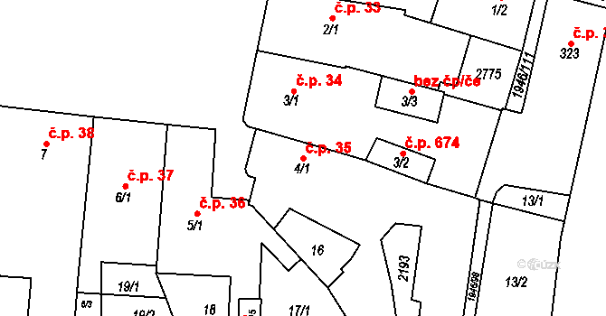 Třebechovice pod Orebem 35 na parcele st. 4/1 v KÚ Třebechovice pod Orebem, Katastrální mapa
