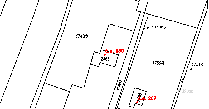 Třebechovice pod Orebem 150 na parcele st. 2366 v KÚ Třebechovice pod Orebem, Katastrální mapa