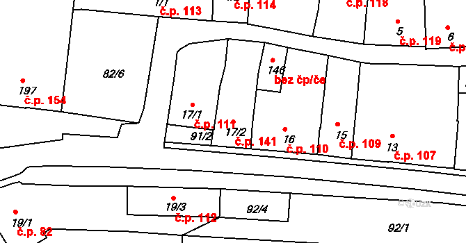 Litenčice 141 na parcele st. 17/2 v KÚ Litenčice, Katastrální mapa
