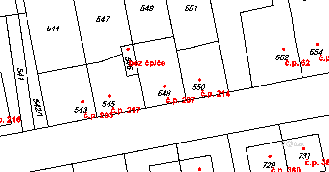 Grygov 207 na parcele st. 548 v KÚ Grygov, Katastrální mapa