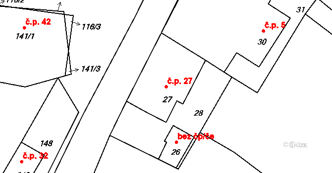 Vranov 27, Mimoň na parcele st. 27 v KÚ Vranov pod Ralskem, Katastrální mapa