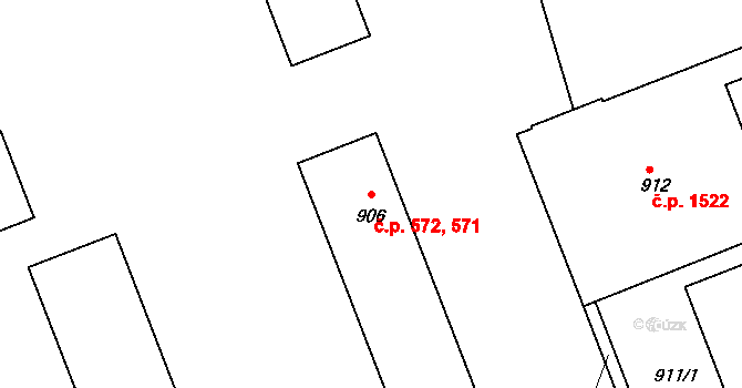 Štětí 571,572 na parcele st. 906 v KÚ Štětí I, Katastrální mapa