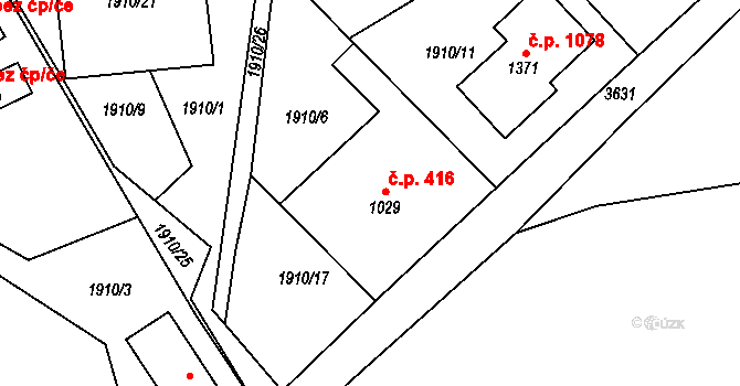 Rožnov pod Radhoštěm 416 na parcele st. 1029 v KÚ Rožnov pod Radhoštěm, Katastrální mapa
