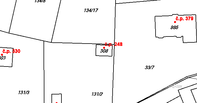 Senohraby 248 na parcele st. 308 v KÚ Senohraby, Katastrální mapa