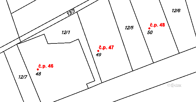 Křičov 47, Smidary na parcele st. 49 v KÚ Křičov, Katastrální mapa
