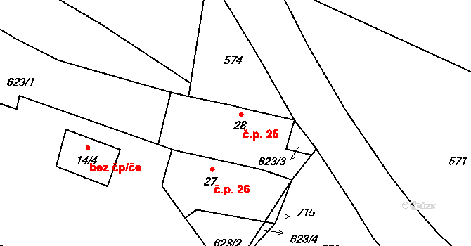 Tuchonice 25, Žimutice na parcele st. 28 v KÚ Tuchonice, Katastrální mapa