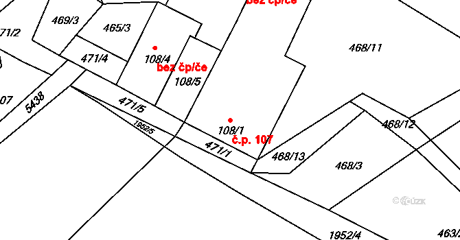 Kunčina 107 na parcele st. 108/1 v KÚ Kunčina, Katastrální mapa