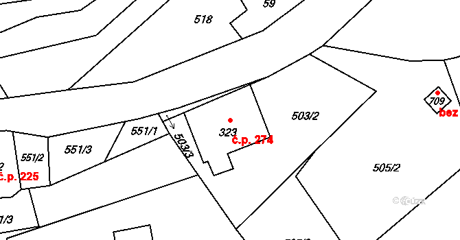 Jamné nad Orlicí 274 na parcele st. 323 v KÚ Jamné nad Orlicí, Katastrální mapa