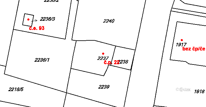 Dolní Lutyně 22 na parcele st. 2237/1 v KÚ Dolní Lutyně, Katastrální mapa
