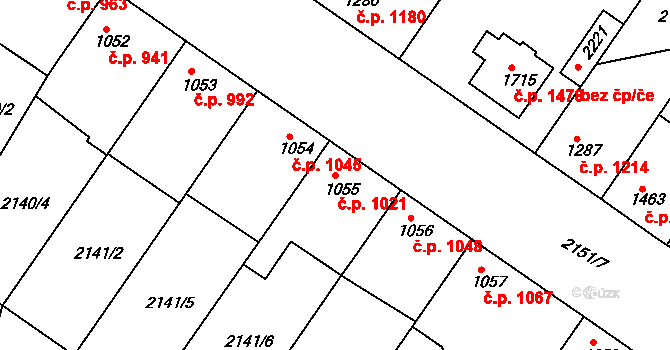 Lysá nad Labem 1021 na parcele st. 1055 v KÚ Lysá nad Labem, Katastrální mapa