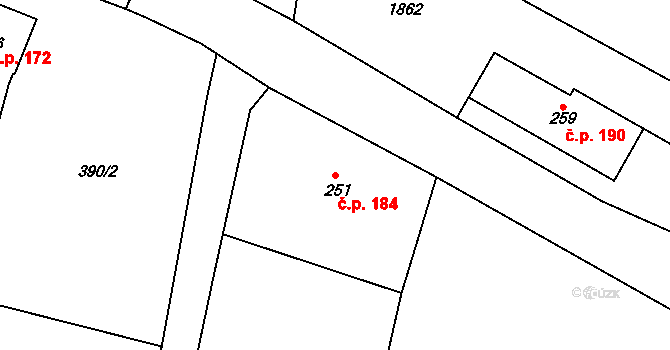 Lnáře 184 na parcele st. 251 v KÚ Lnáře, Katastrální mapa