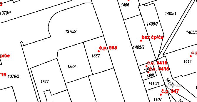 Kadaň 965 na parcele st. 1382 v KÚ Kadaň, Katastrální mapa