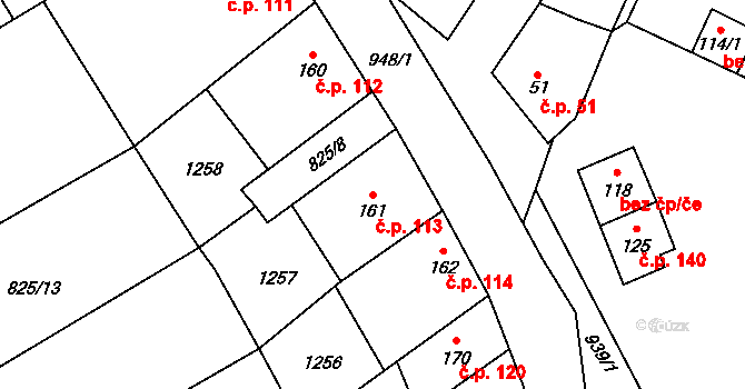 Hruška 113 na parcele st. 161 v KÚ Hruška, Katastrální mapa