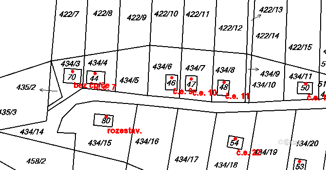 Kracovice 9, Stařeč na parcele st. 46 v KÚ Kracovice, Katastrální mapa