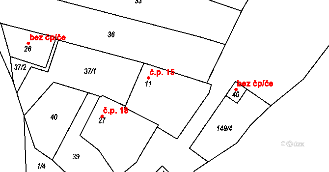 Plešice 15, Třebenice na parcele st. 11 v KÚ Plešice, Katastrální mapa