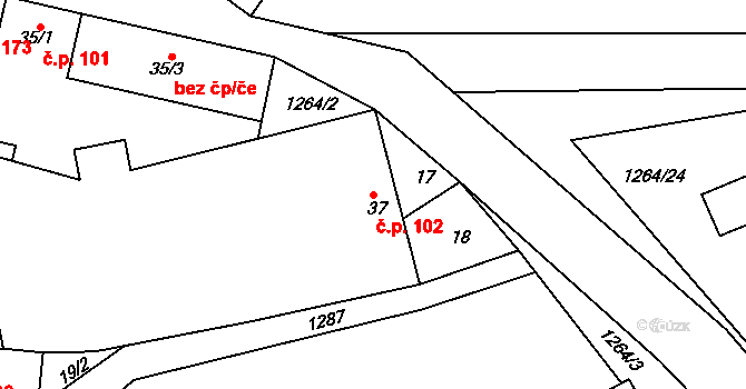 Vranová Lhota 102 na parcele st. 37 v KÚ Vranová, Katastrální mapa