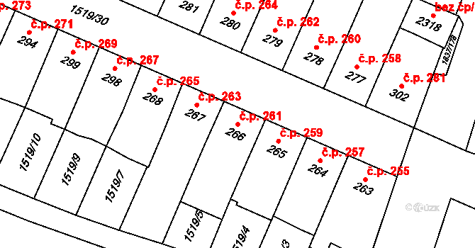 Lačnov 261, Svitavy na parcele st. 266 v KÚ Moravský Lačnov, Katastrální mapa