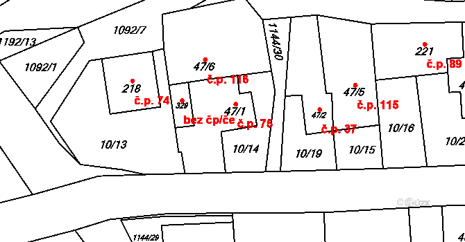 Benešov 75 na parcele st. 47/1 v KÚ Benešov u Boskovic, Katastrální mapa