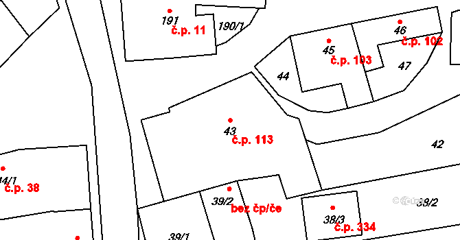 Bořitov 113 na parcele st. 43 v KÚ Bořitov, Katastrální mapa