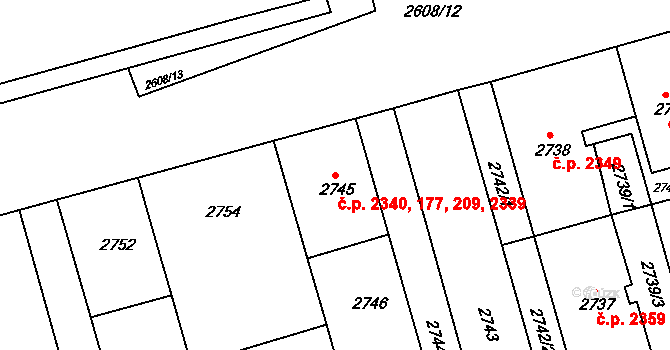 Žabovřesky 177,209,2339,2340, Brno na parcele st. 2745 v KÚ Žabovřesky, Katastrální mapa