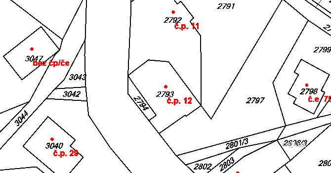 Pelechov 12, Železný Brod na parcele st. 2793 v KÚ Železný Brod, Katastrální mapa
