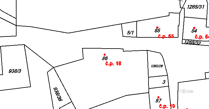 Černovice 18 na parcele st. 86 v KÚ Černovice u Kunštátu, Katastrální mapa