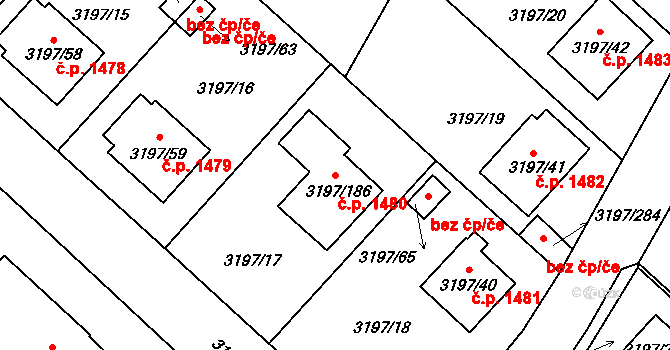 Pelhřimov 1480 na parcele st. 3197/186 v KÚ Pelhřimov, Katastrální mapa
