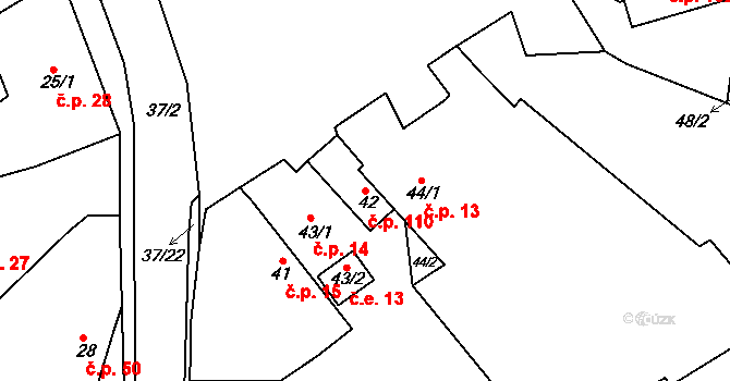 Hudcov 110, Teplice na parcele st. 42 v KÚ Hudcov, Katastrální mapa