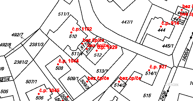 Trnovany 1029, Teplice na parcele st. 512 v KÚ Teplice-Trnovany, Katastrální mapa