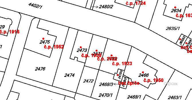 Teplice 1922 na parcele st. 2471 v KÚ Teplice, Katastrální mapa