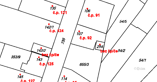 Chlumín 92 na parcele st. 107 v KÚ Chlumín, Katastrální mapa