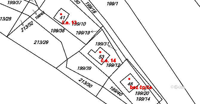 Oslovice 14, Okounov na parcele st. 53 v KÚ Oslovice, Katastrální mapa