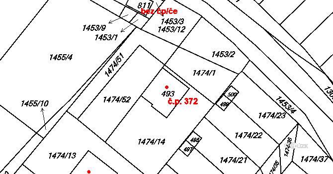 Údlice 372 na parcele st. 493 v KÚ Údlice, Katastrální mapa