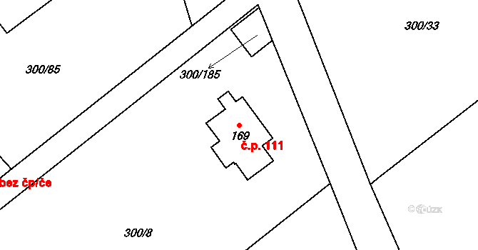 Jevany 111 na parcele st. 169 v KÚ Jevany, Katastrální mapa