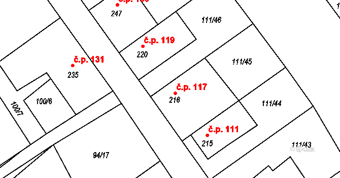 Malá Bělá 117, Bakov nad Jizerou na parcele st. 216 v KÚ Malá Bělá, Katastrální mapa