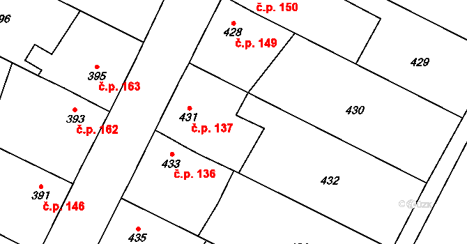 Klikov 137, Suchdol nad Lužnicí na parcele st. 431 v KÚ Klikov, Katastrální mapa