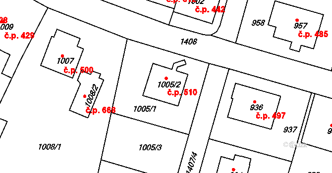 Řepy 510, Praha na parcele st. 1005/2 v KÚ Řepy, Katastrální mapa