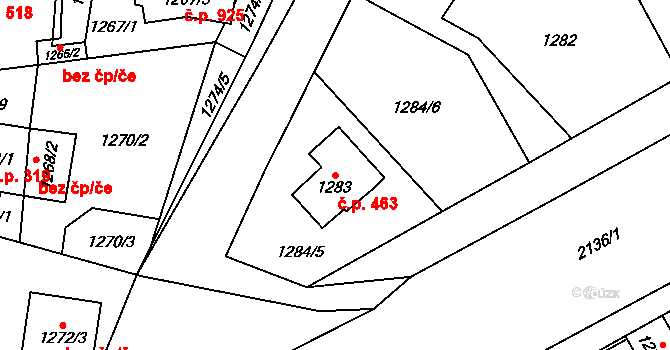 Kbely 463, Praha na parcele st. 1283 v KÚ Kbely, Katastrální mapa
