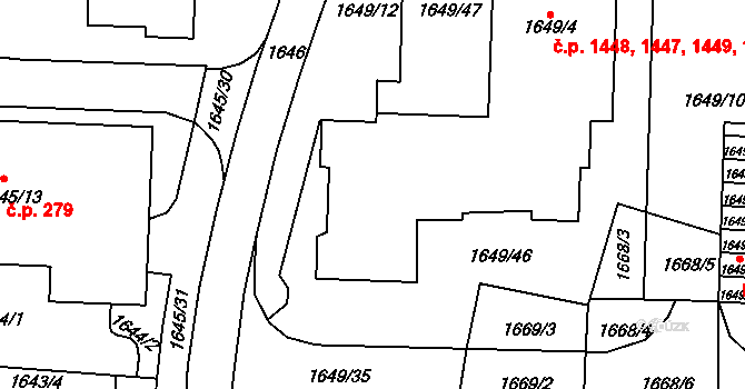 Vršovice 1447,1448,1449,1450,, Praha na parcele st. 1649/4 v KÚ Vršovice, Katastrální mapa