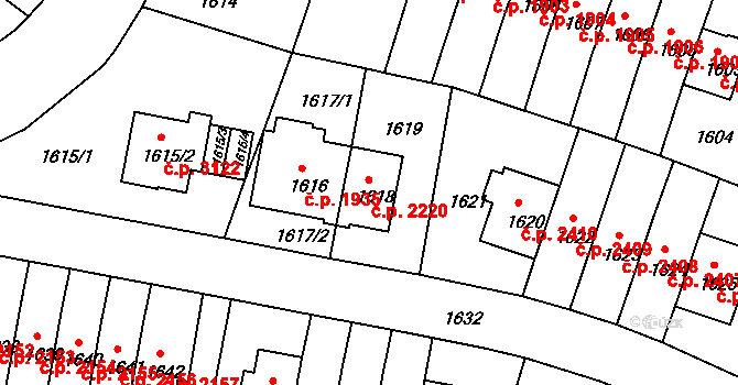 Záběhlice 2220, Praha na parcele st. 1618 v KÚ Záběhlice, Katastrální mapa