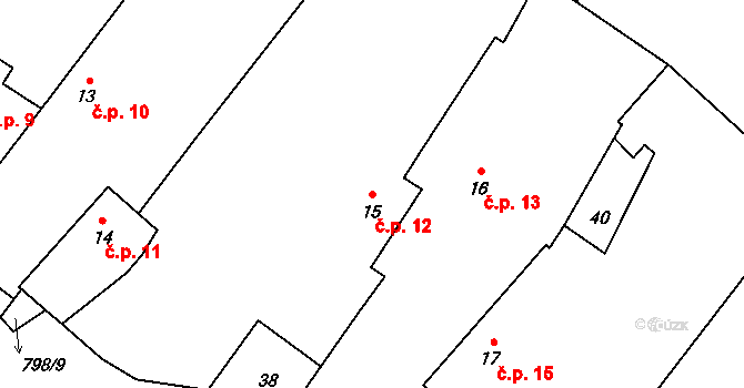 Krty-Hradec 12 na parcele st. 15 v KÚ Krty u Strakonic, Katastrální mapa