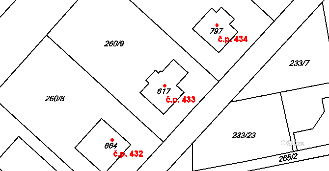 Podhůří 433, Vrchlabí na parcele st. 617 v KÚ Podhůří-Harta, Katastrální mapa