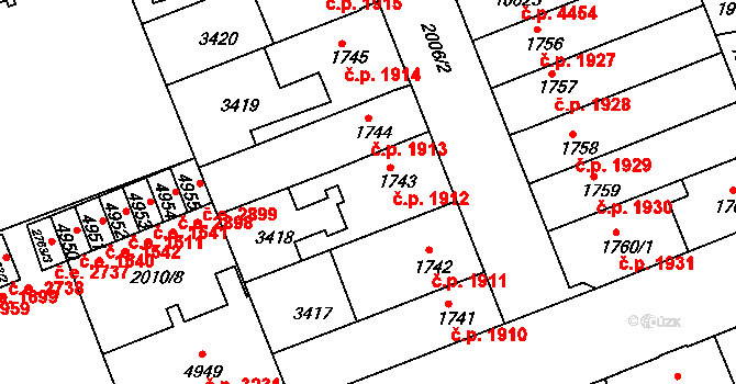 Hodonín 1912 na parcele st. 1743 v KÚ Hodonín, Katastrální mapa