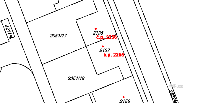 Hodonín 2255 na parcele st. 2137 v KÚ Hodonín, Katastrální mapa