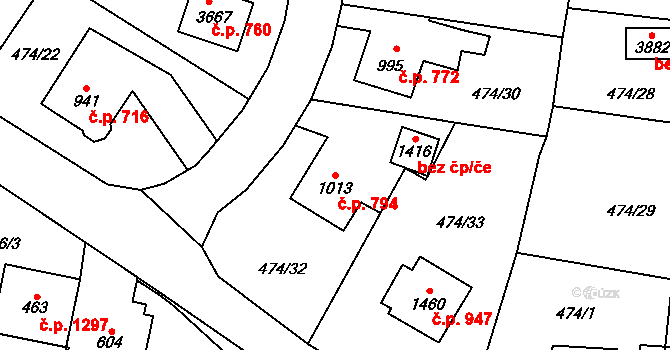 Vrchlabí 794 na parcele st. 1013 v KÚ Vrchlabí, Katastrální mapa