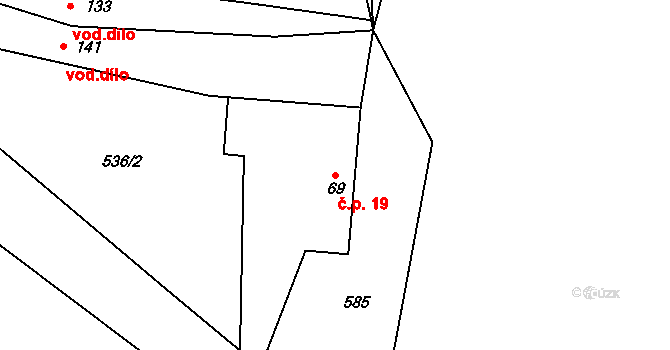 Líšnice 19 na parcele st. 69 v KÚ Líšnice u Mohelnice, Katastrální mapa