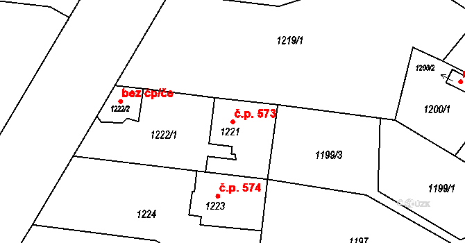 České Budějovice 7 573, České Budějovice na parcele st. 1221 v KÚ České Budějovice 7, Katastrální mapa