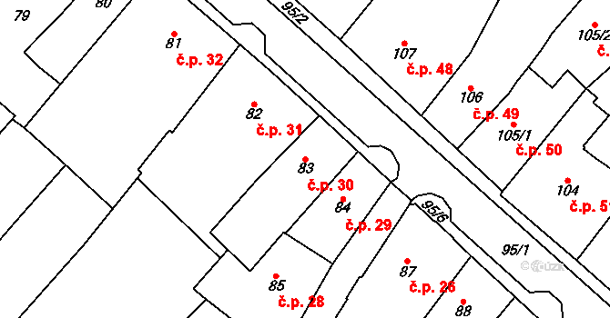 Chomutov 30 na parcele st. 83 v KÚ Chomutov I, Katastrální mapa